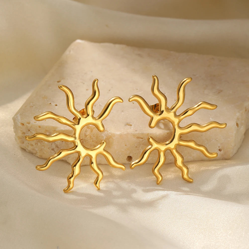 Golden Sunburst Stud Earrings