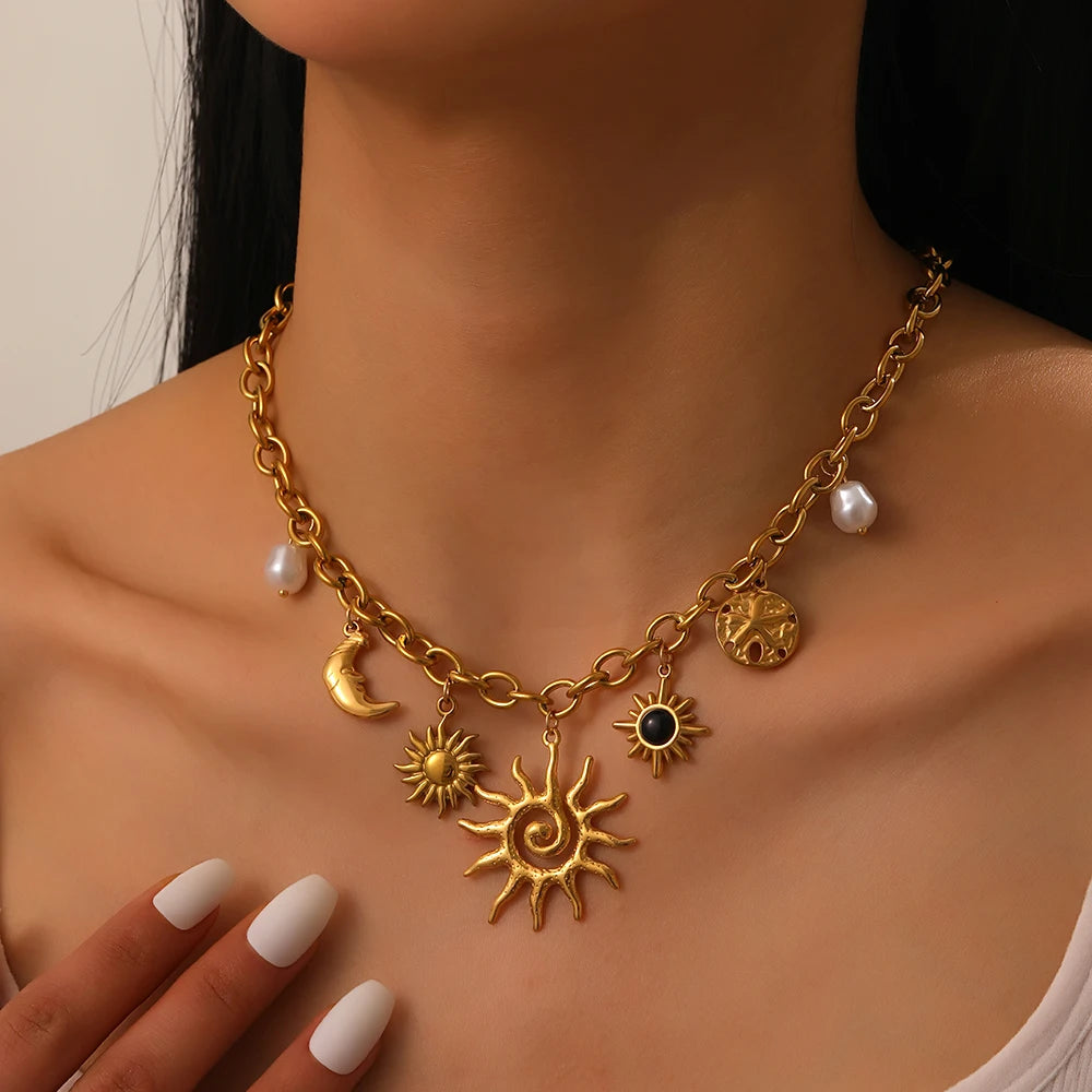 Sun & Moon Charm Necklace