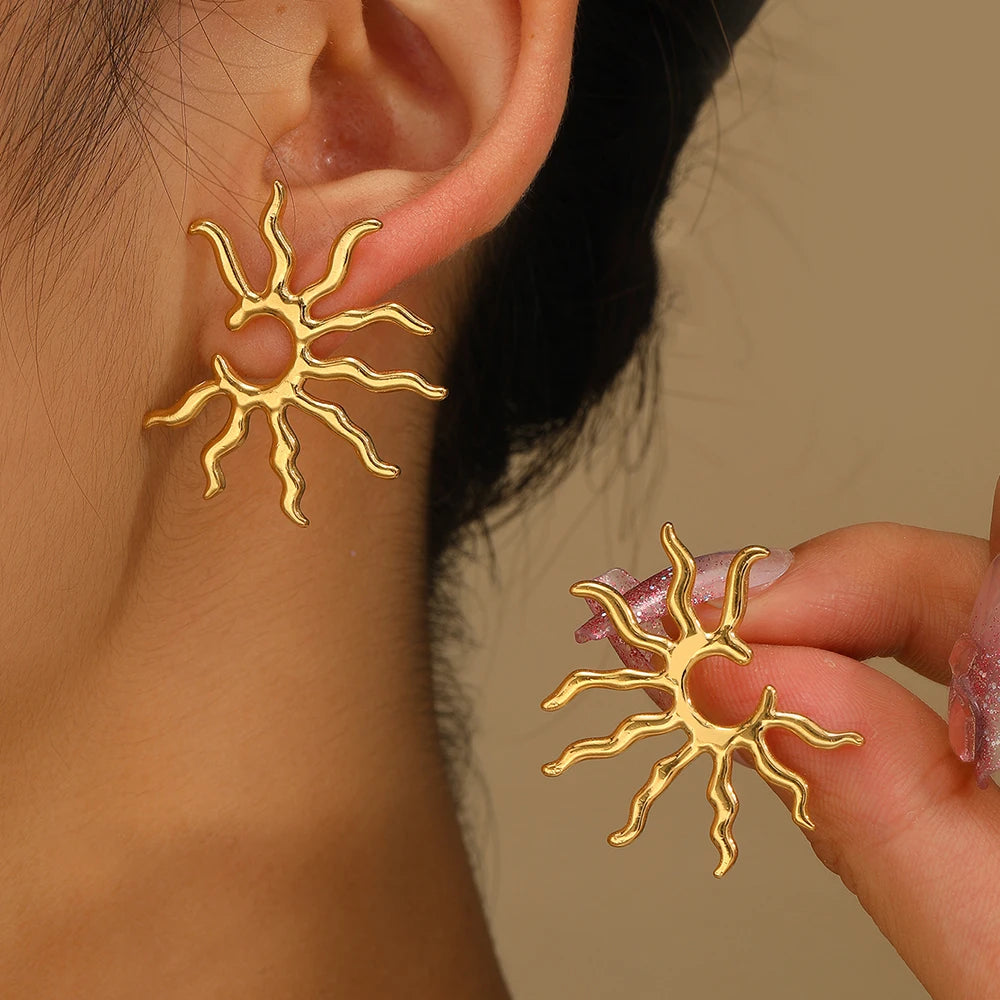 Golden Sunburst Stud Earrings